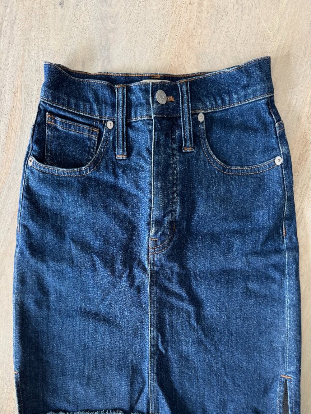 Madewell Denim A-Line Mini Skirt Raw Hem Dark Wash Size 24